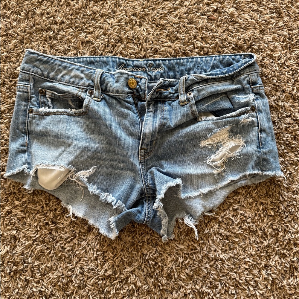 American Eagle Outfitters Distressed Light Blue Jean Shorts